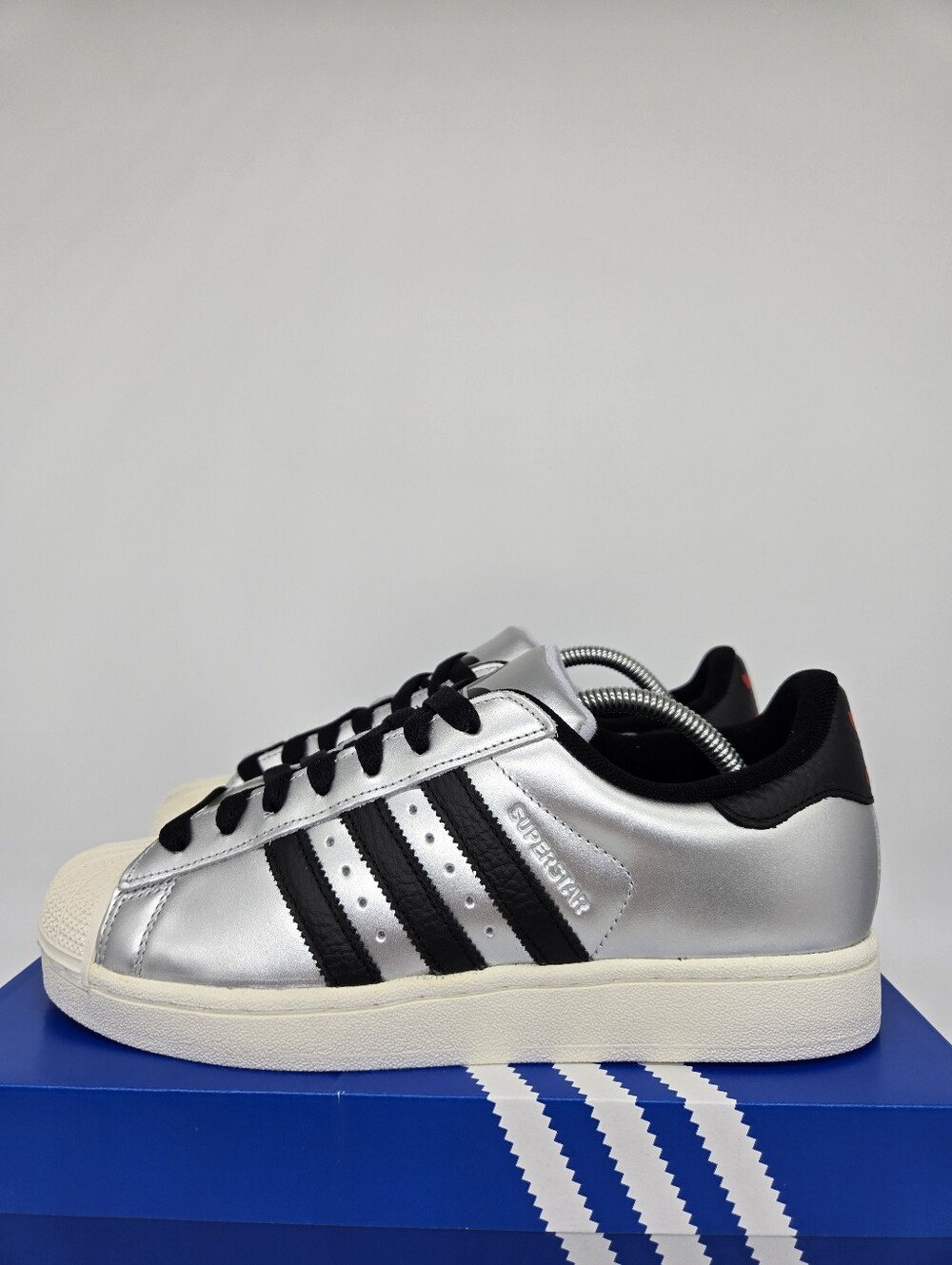 adidas Women's Superstar II KI2005 Silver Metallic Black Shoes Size 9